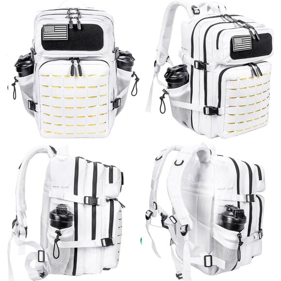 45L Tactical Backpack Molle Bag White and Yellow Water-Resistant Heavy-Duty Nylo - Picture 6 of 6